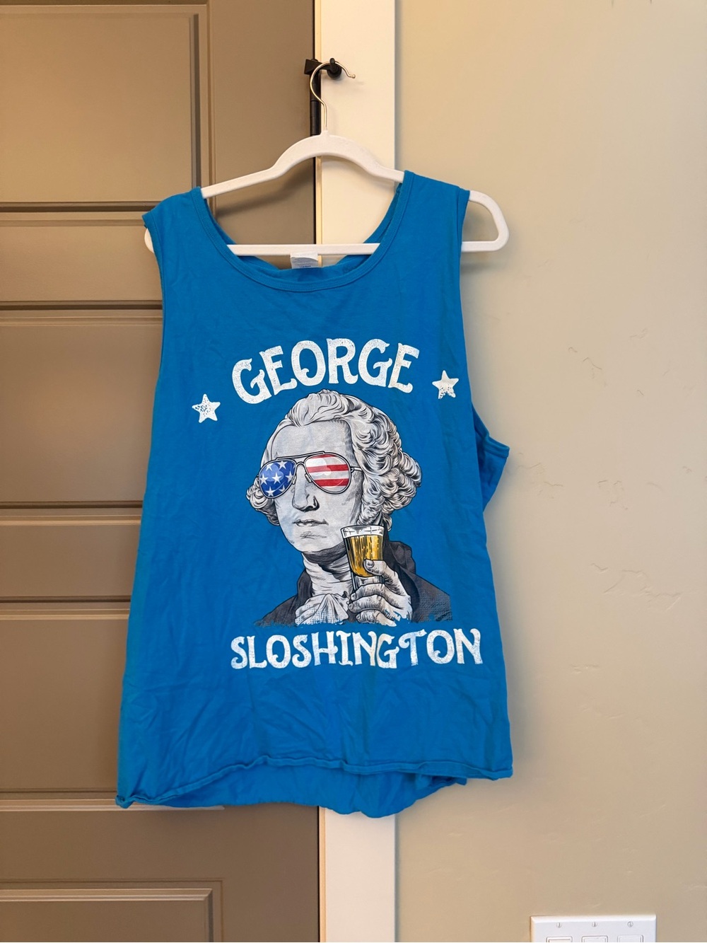 George Sloshington Blue Graphic Tank Top